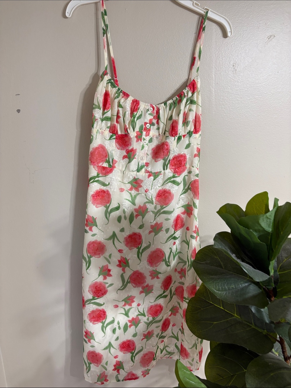 Commense Cream Slip Dress with Pink Floral Print